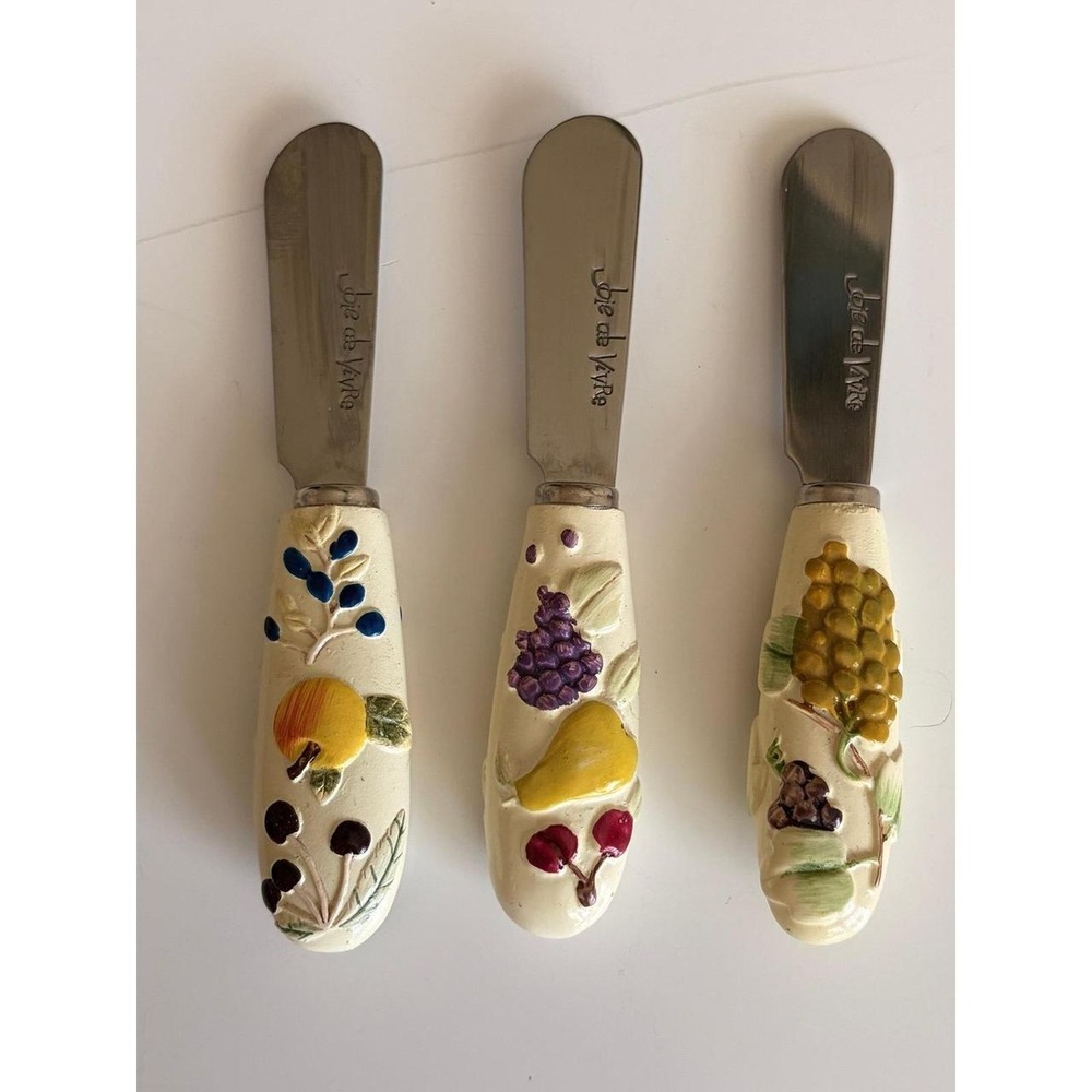 Joie De‎ Vivre Cheese Spreaders In Fruit Motif With Silver Tone